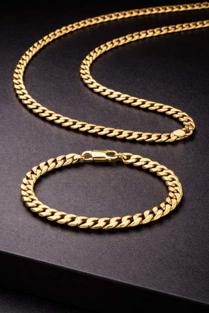 Combo Cadena & Pulso Cubano 18K