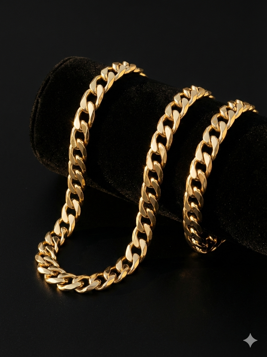 Combo Cadena & Pulso  Cubana 18K